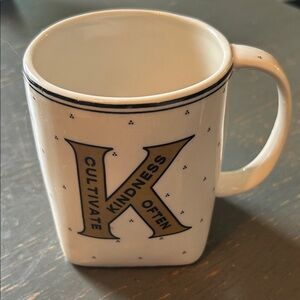 ANTHROPOLOGIE Cultivate Kindness Often  Mug “K” white, gold, black collectible
